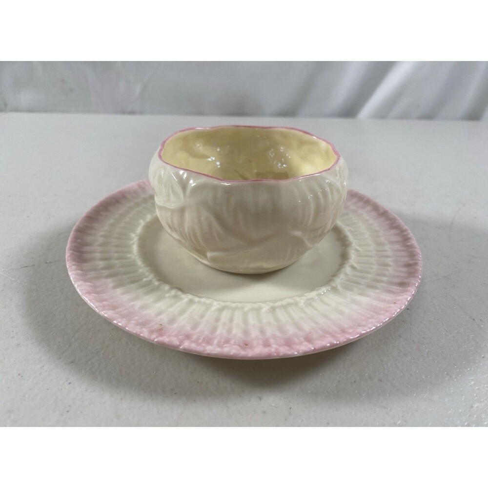 Antique Belleek Black Mark Pink Porcelain Cup & Saucer #770
